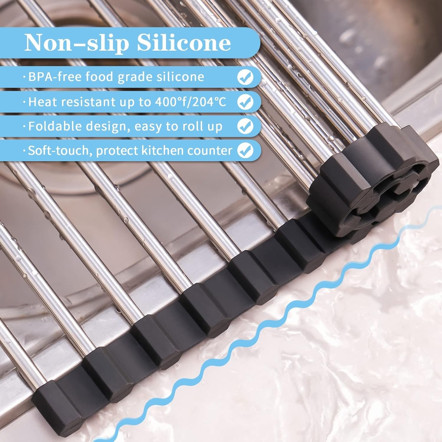 Space-Saving Roll Up Dish Drying Rack - Heat Resistant & Foldable 17.5" x 11.8"