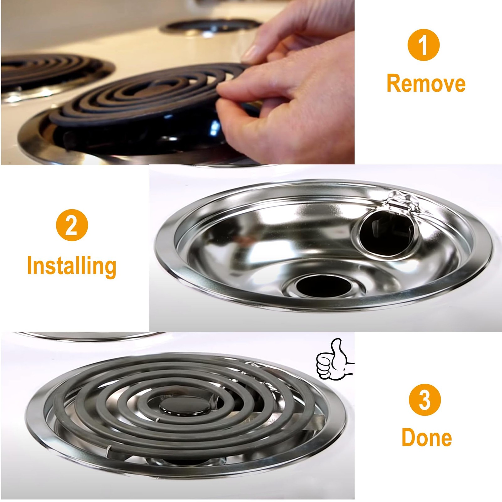 4 Pack (2) 6" & (2) 8" Electric Stove Burner Covers, Drip Chrome Pan Set Repl...
