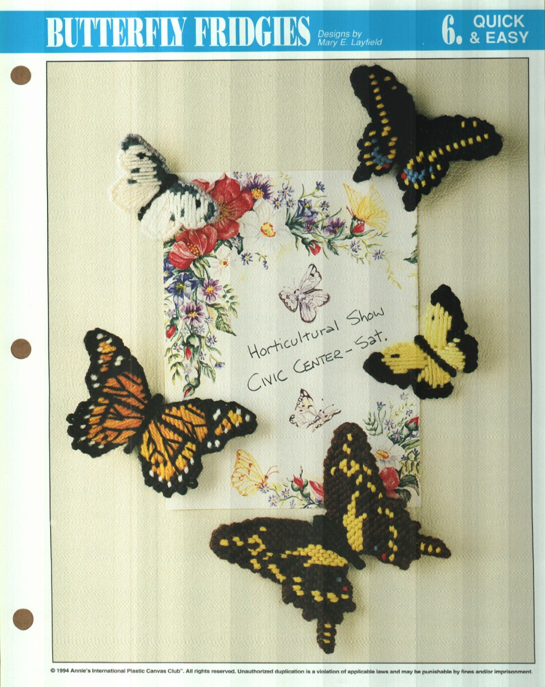 NEW 5 BUTTERFLY FRIDGIES MAGNETS ANNIE'S PLASTIC CANVAS PATTERN INSTRUCTIONS