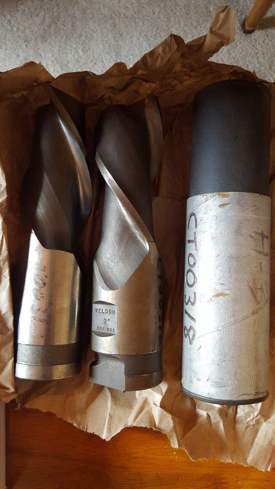 Lot of 3 NEW Weldon Endmills LH / 2 Flute / 2" Comb Shank / 2" Dia