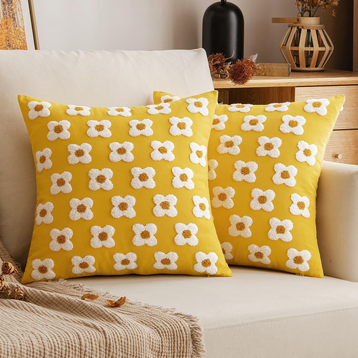 EMEMA Fall Yellow Decorative Throw Pillow Covers 18x18 Inch Set of 2 Sun Flow...