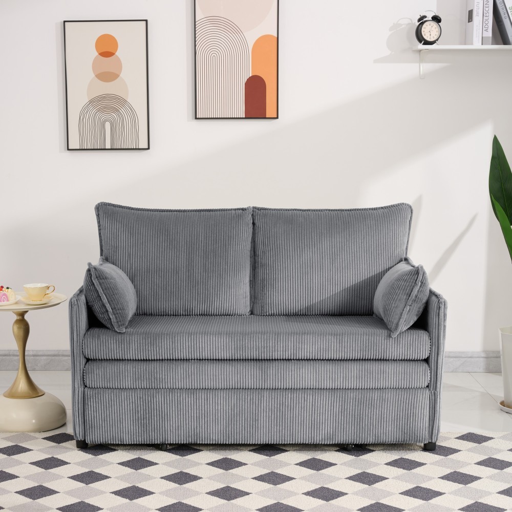 55" Convertible Sofa Bed w/ USB Ports & Storage, Grey Corduroy, Twin Size
