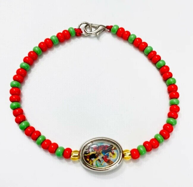 Saint Michael Protection Bead Bracelet 7.5"  Pulsera de San Miguel - B144