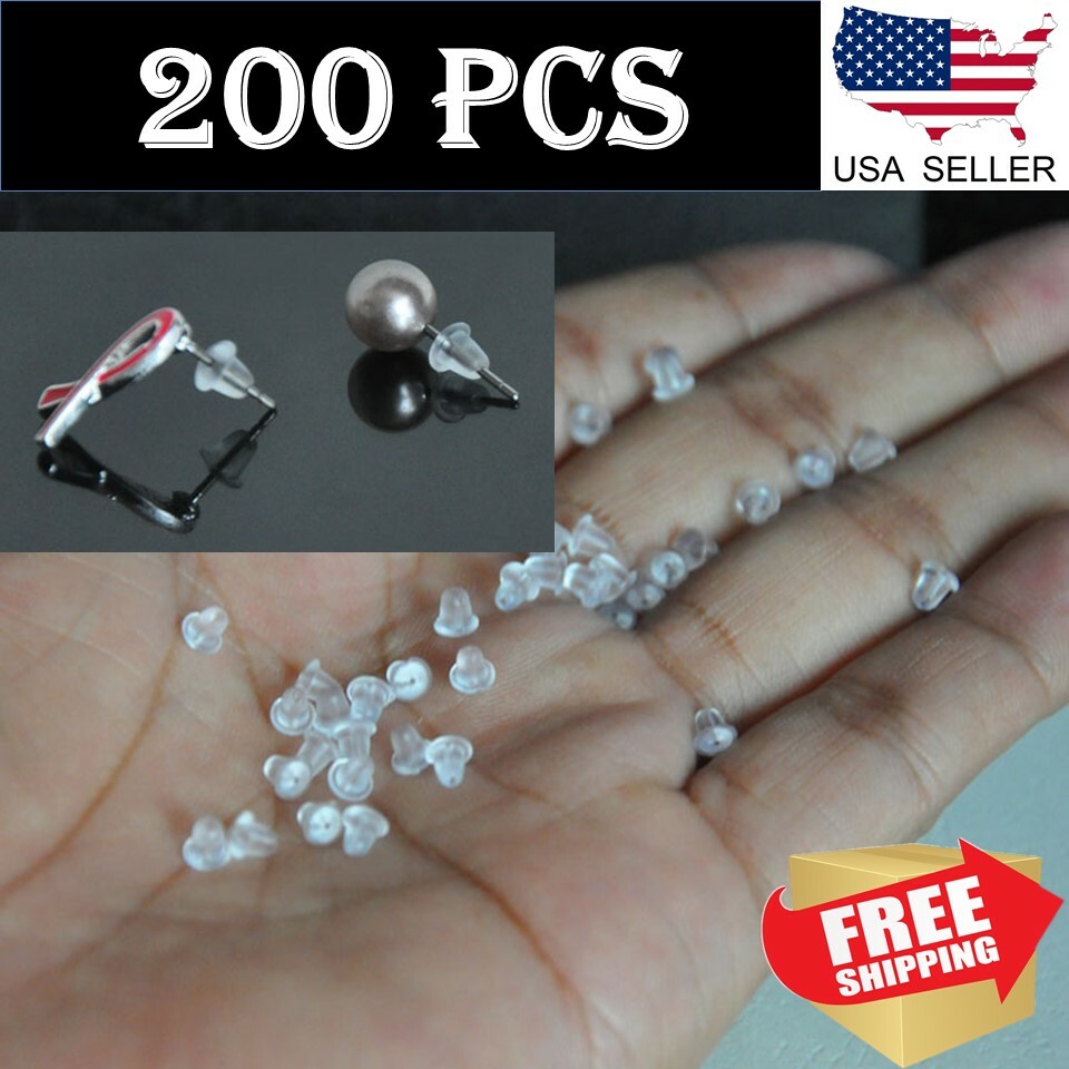 USA 200PC Heavy Duty Rubber Earring Backs Sleeves Holders Stoppers Nuts Silicone