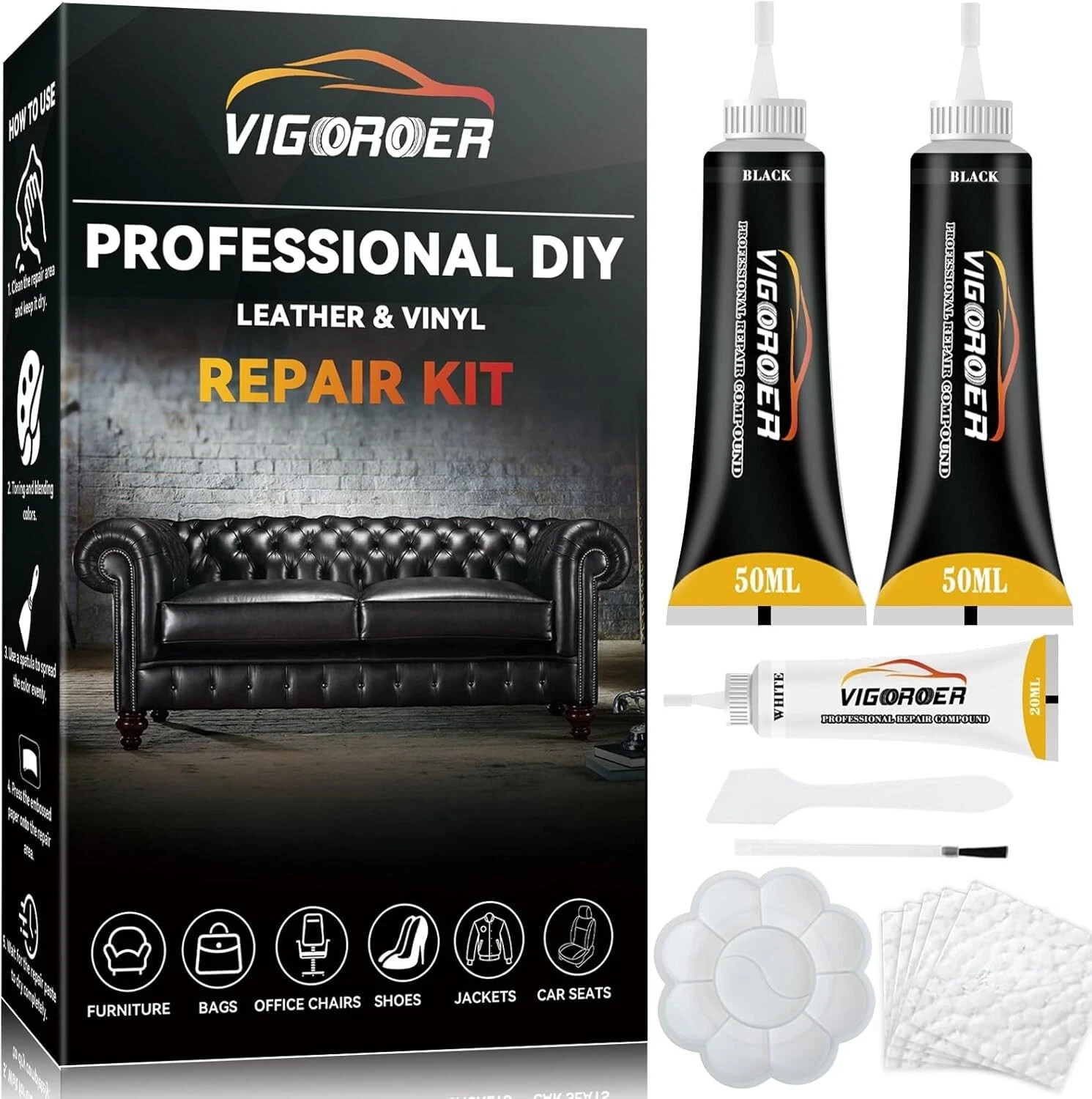 Black Leather Repair Kit for Furniture, Leather Seat Repair Kit for Cars, Easily