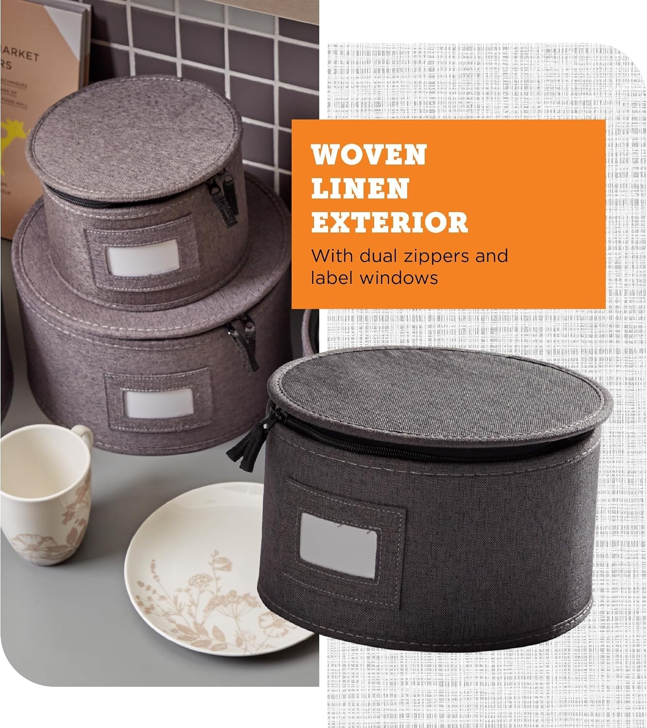 Luxury Gray China Storage Boxes with Dividers – Ideal for Dinnerware Protection