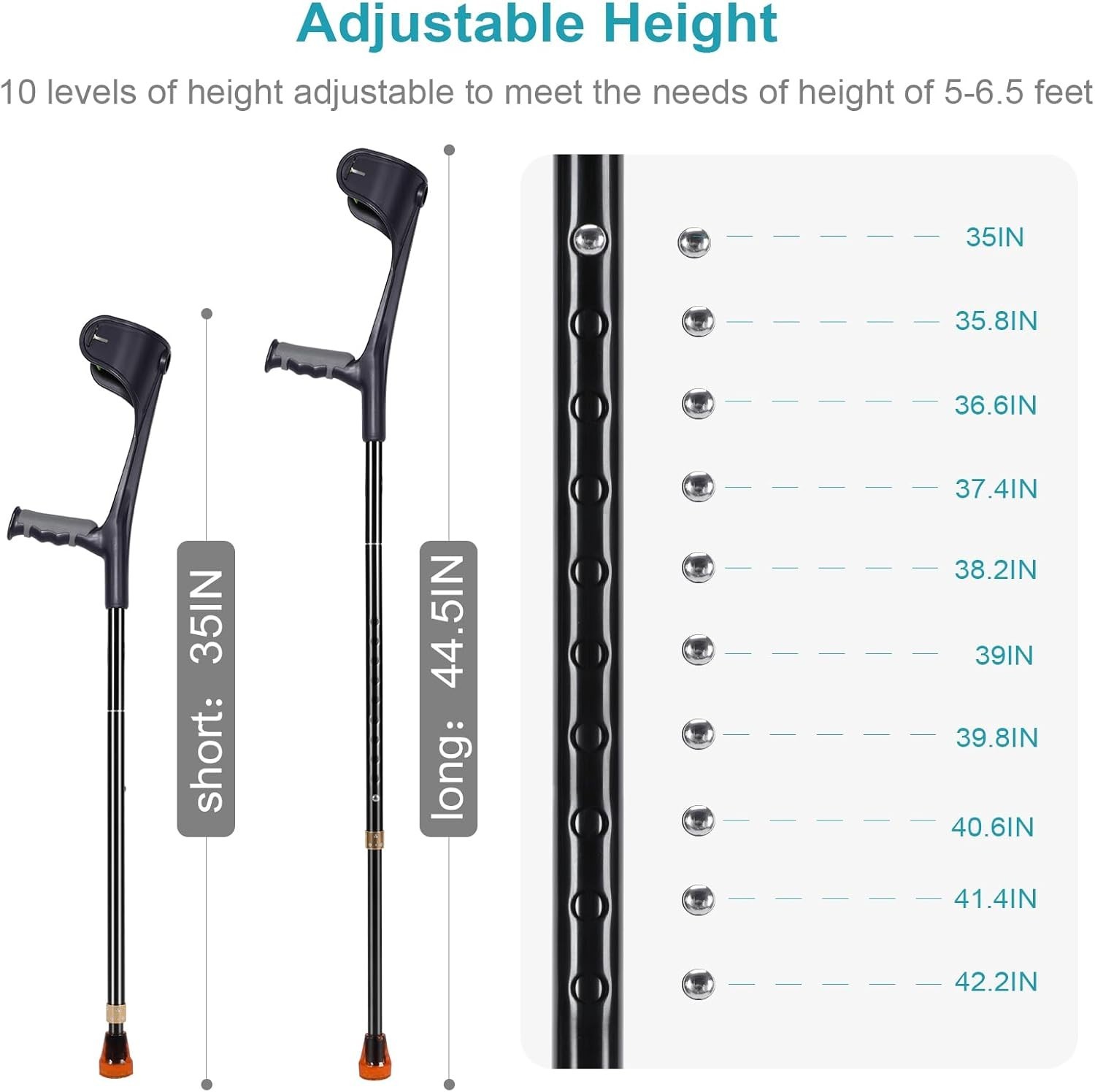Lightweight Folding Forearm Crutches with Adjustable Height and Anti-Drop Cuff