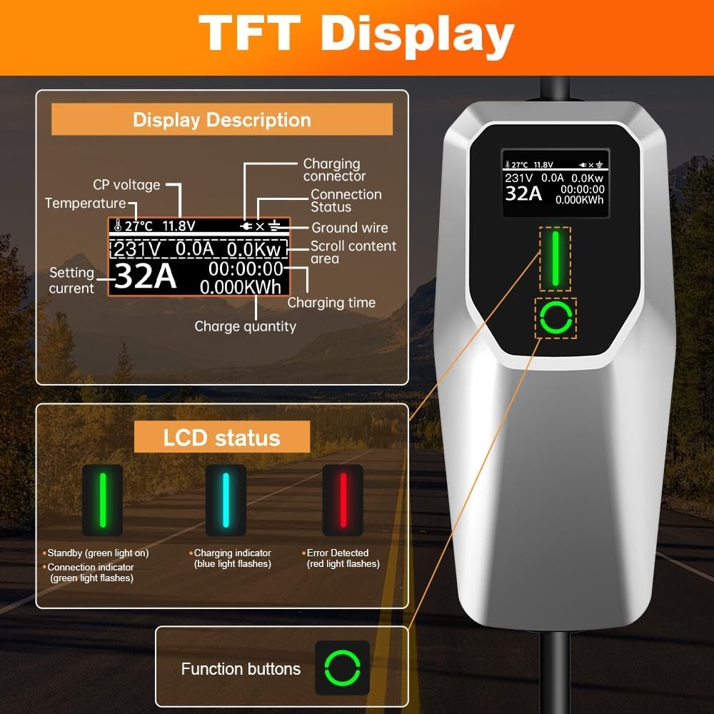 32A Level 2 EV Charger Portable 20FT Cable