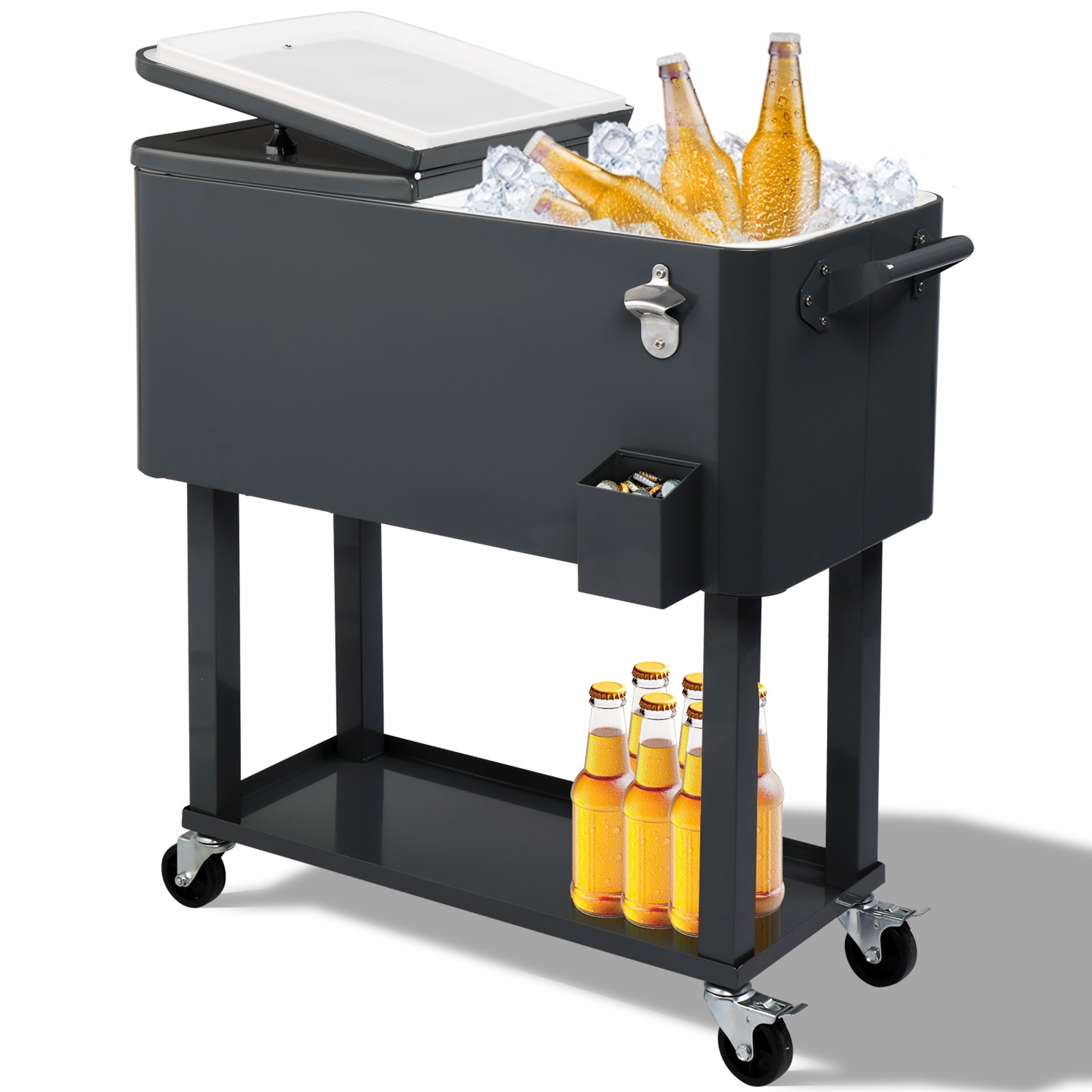 80QT Rectangular Plastic Box, Iron Foot Tube Insulation Cart, Dark Grey