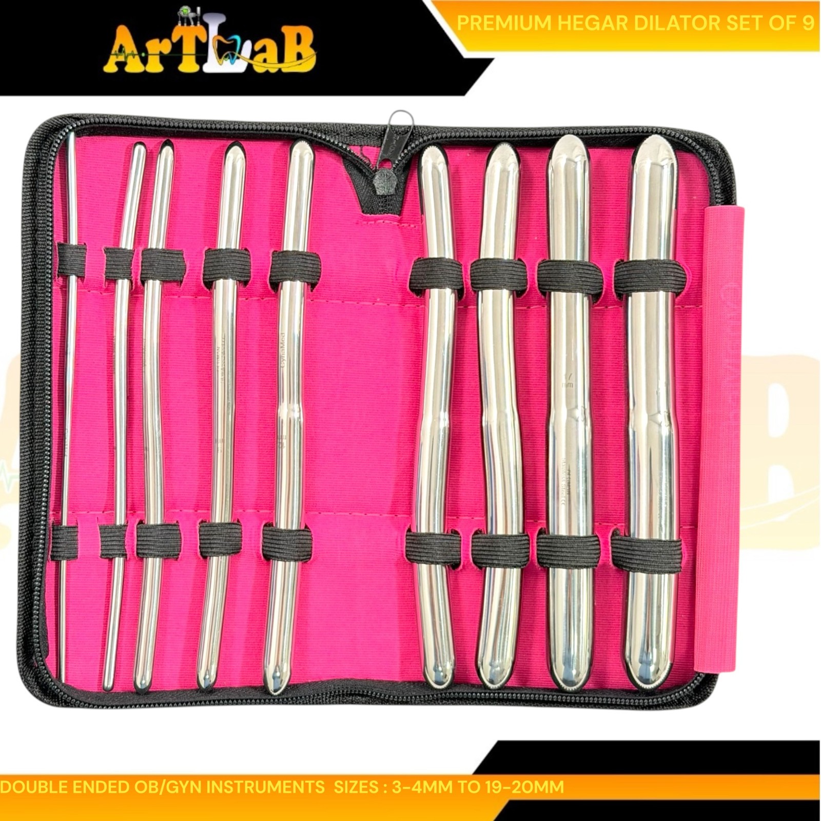 9 Hegar Dilator Sounds Set 7.5" Double Ended Gynecology Surgical Instrument