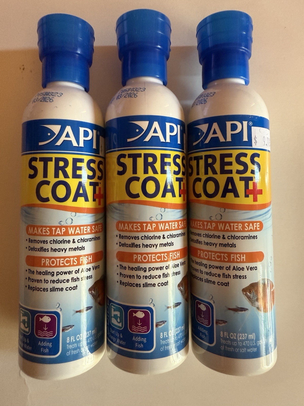 3 x API STRESS COAT Aquarium Water Conditioner 8 Ounce EXP 03/2026