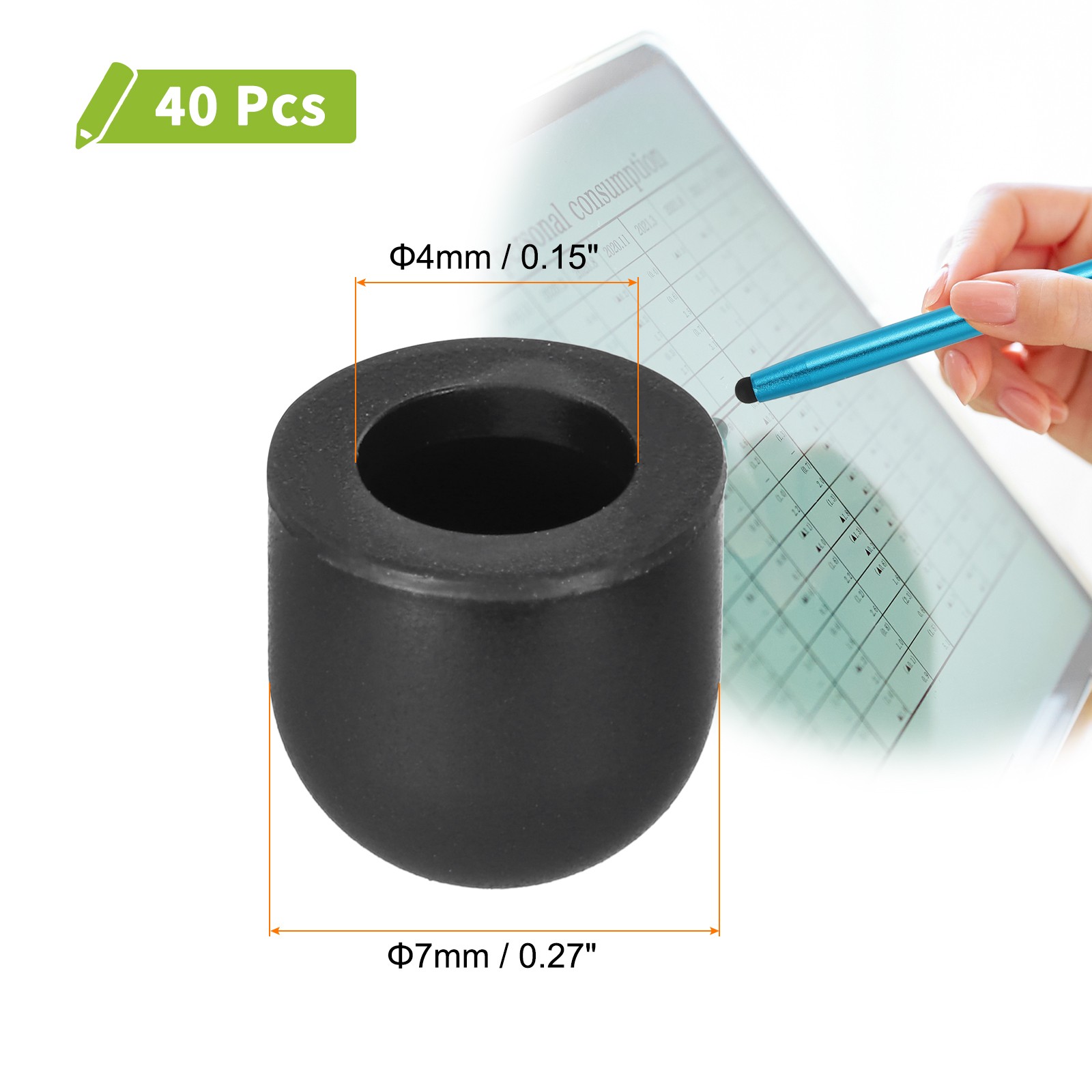 40Pcs Replacement Stylus Pen Tips 7mm Screen Pens Tip Silicone Rubber