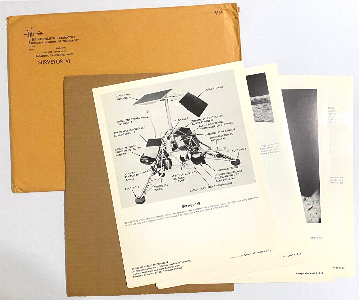 NASA JPL Surveyor VI Lunar Program Complete Photo Set 11 of 11 w Envelope 1967