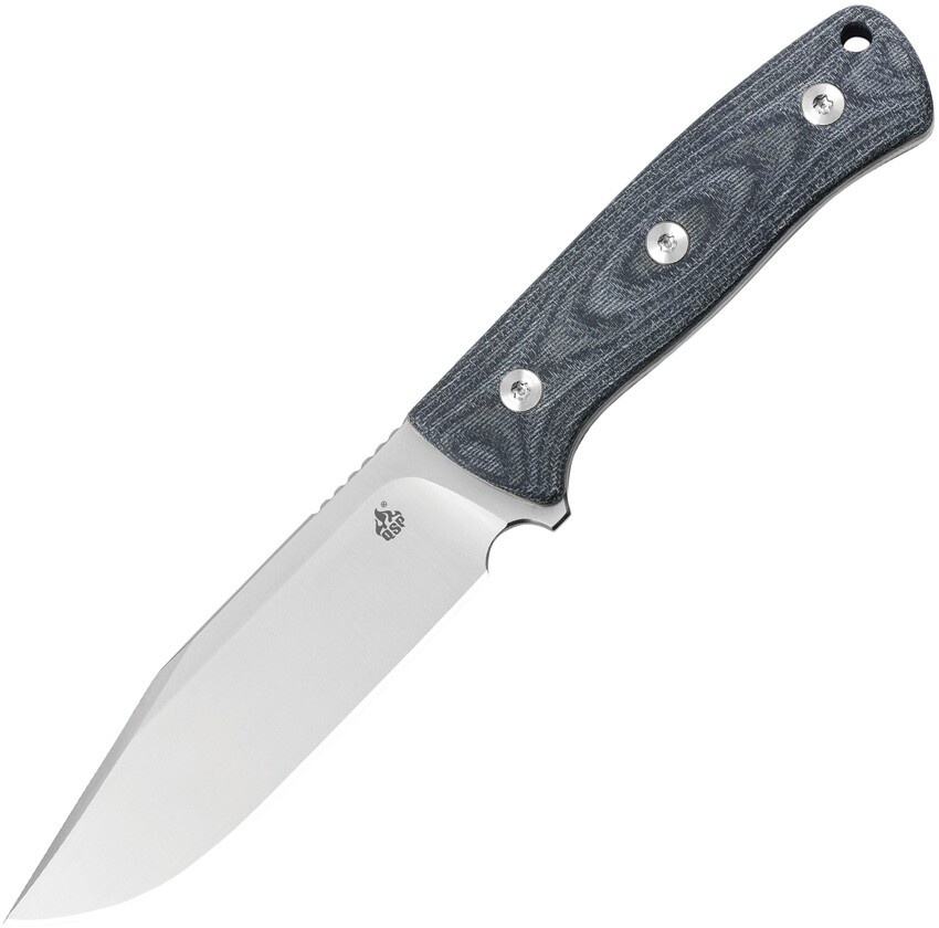 QSP Bison Fixed Blade Knife Denim Jean Linen Micarta Handle D2 Plain Edge QS134B