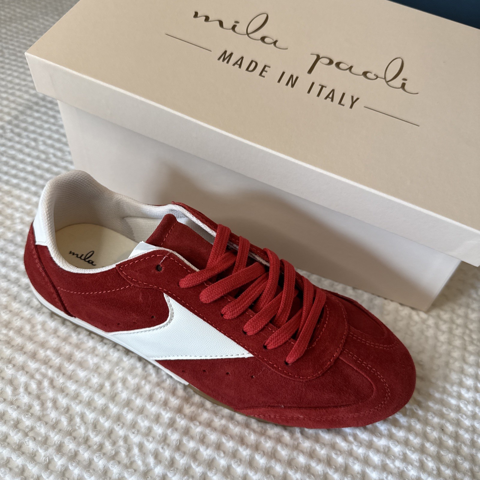 Mila Paoli Shoes Womens 7.5 Sneakers Leather Suede Red Made In Italy NIB