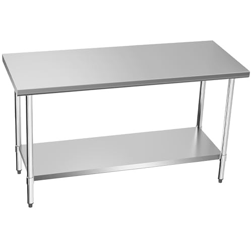 Stainless Steel Table with Adjustable Undershelf Tabletop, Heavy Duty 24" x 60"