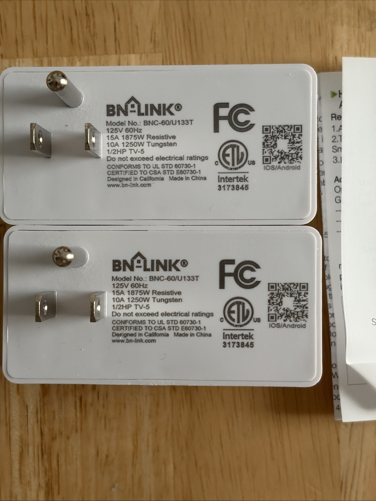 BN-Link Wifi Smart Plug - 2 Pack With Instructions - Alexa & Google - Open Box