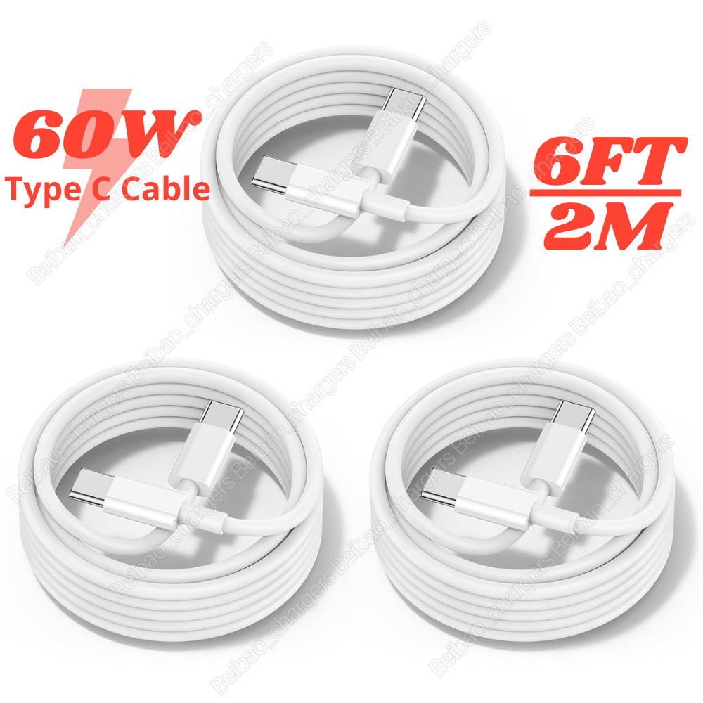 3 Pack 60W USB-C to USB-C Cable PD Fast Charger 6ft For Samsung iPhone 15 16 Pro