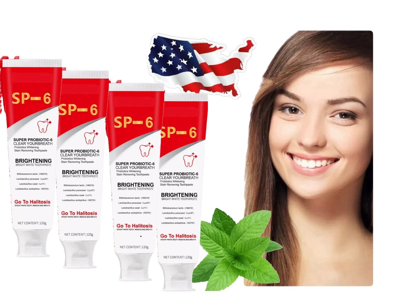 4Pcs Super Probiotic SP-6 Toothpaste, Probiotics Bright White