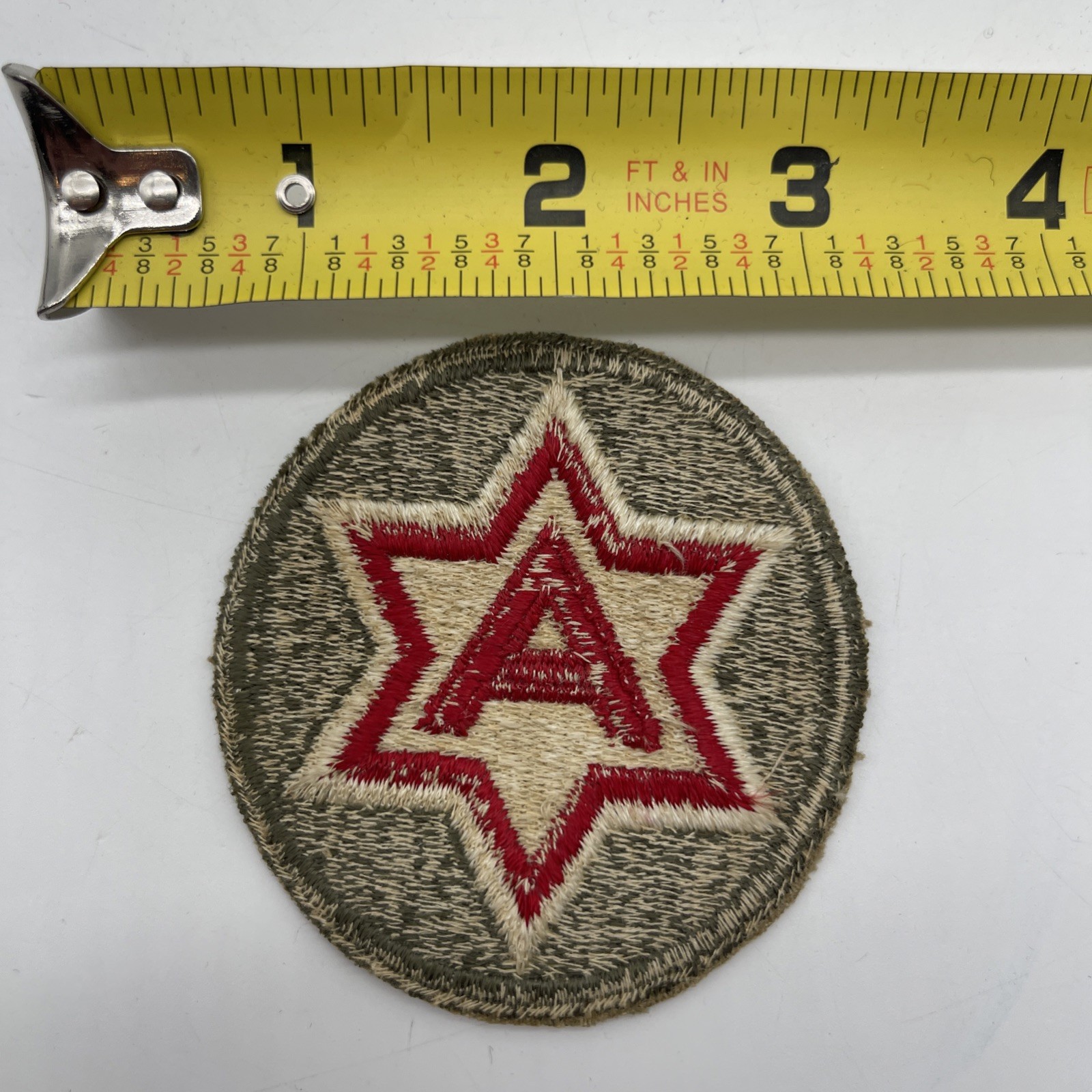 U.S. Military 6th Army Cut Patch Insignia “A” 6 Pointed Star ~2.5” Round Older