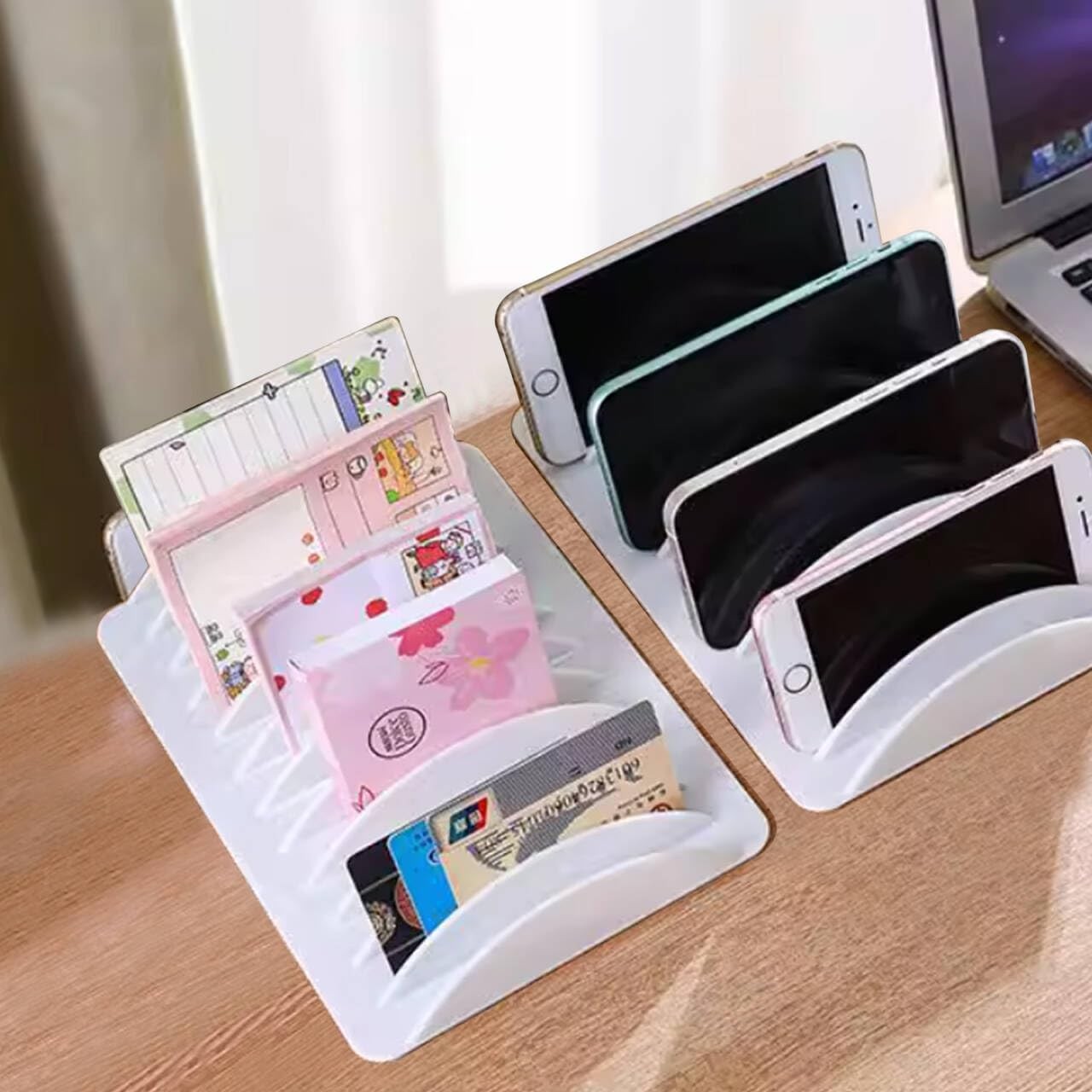 2 PCS White 24Grid Multiple Desktop Cell Phone Holder Storage Organizer Rack
