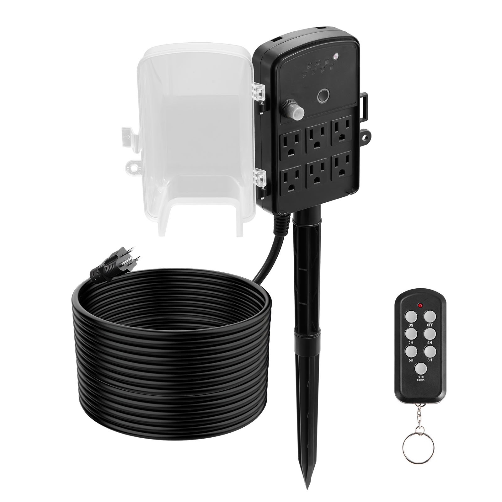 Uimoso Outdoor Power Stake Timer with 6 Outlets and 50FT Waterproof Cord