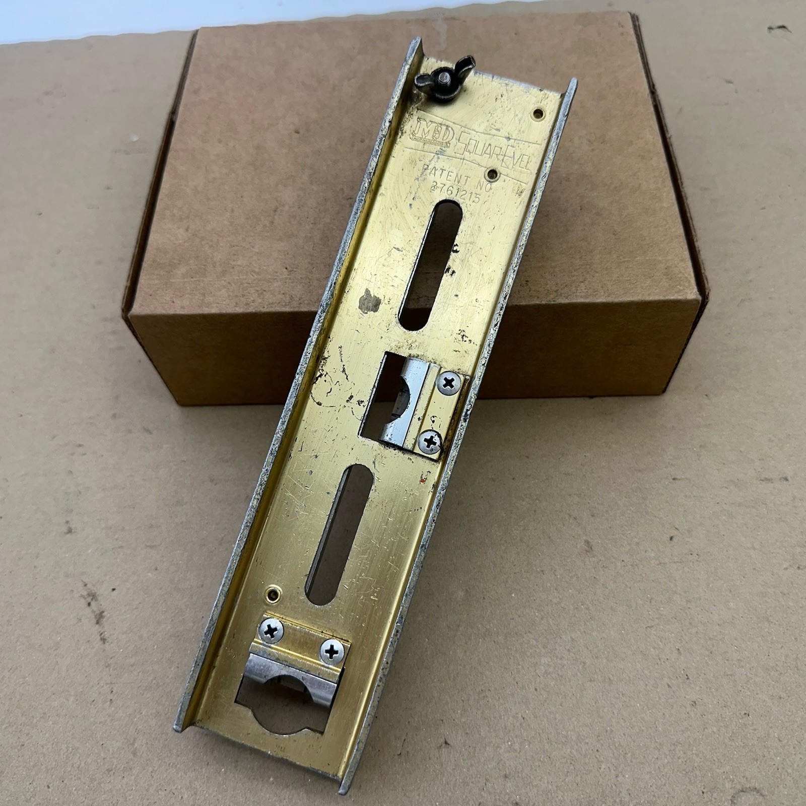Vintage IMD Squar-Evel Brass Level Square Tool Pat Pend Blue Grass Combination
