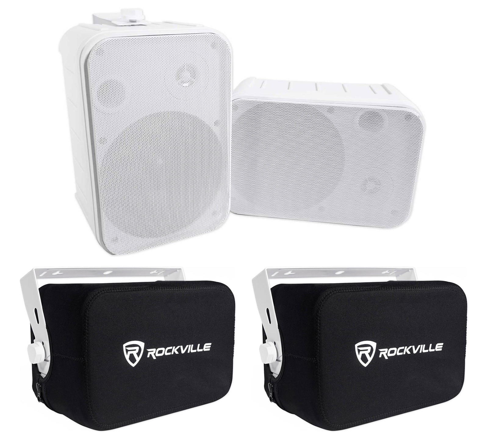 2 Rockville 6.5" 500w Outdoor Speakers+Waterproof Covers For Restaurant/Bar/Cafe