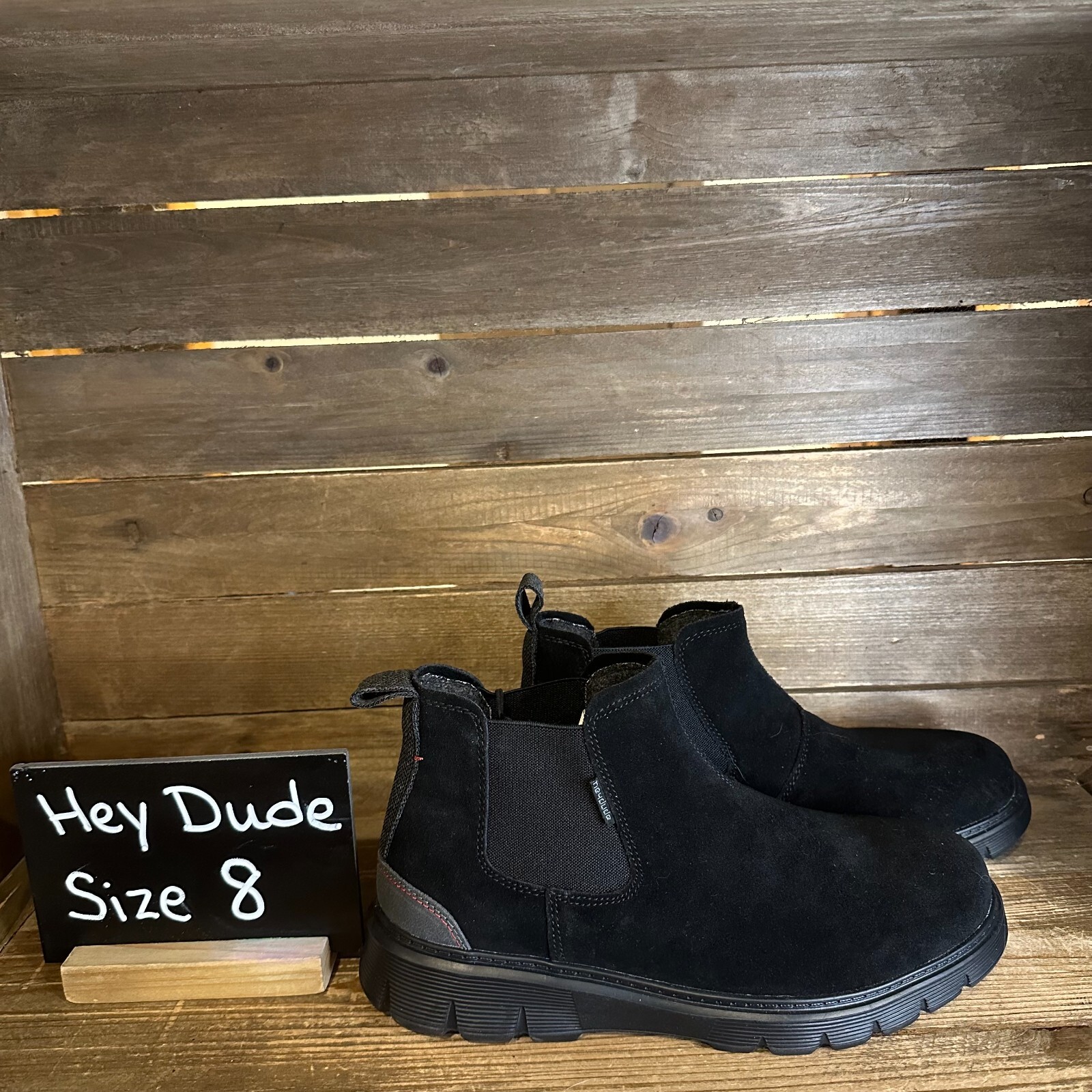 New NWT Mens Hey Dude Scott Black Suede Comfort Chelsea Ankle Boots Size 8 M