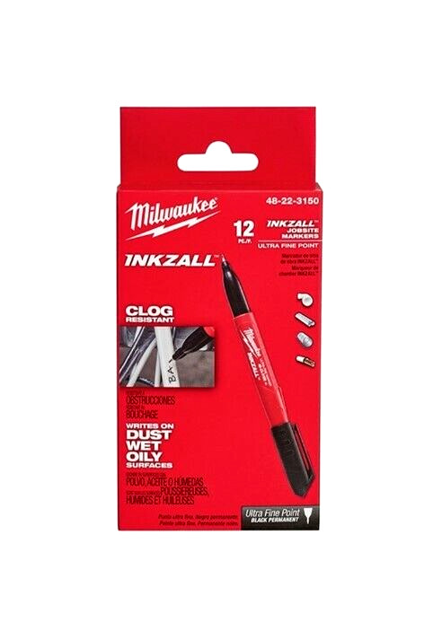 Milwaukee 48-22-3150 INKZALL Black Ultra Fine Point Jobsite Markers 12pk