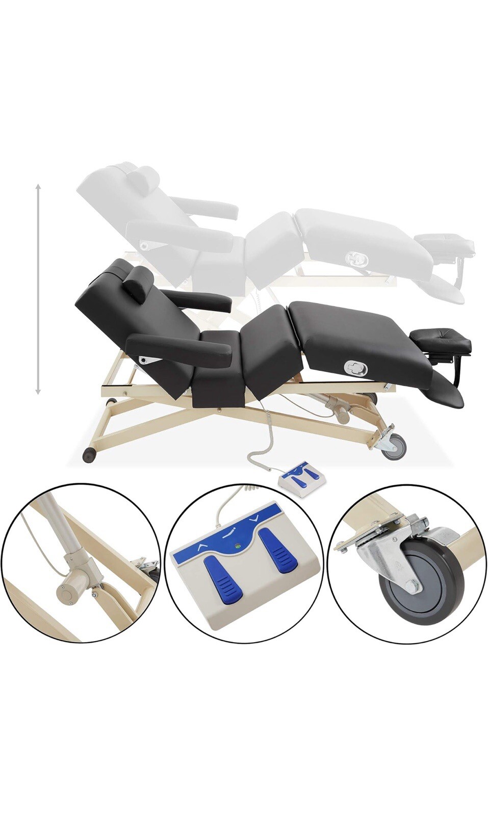 Professional Adjustable 4-Section Electric Lift Massage Table with Handrests