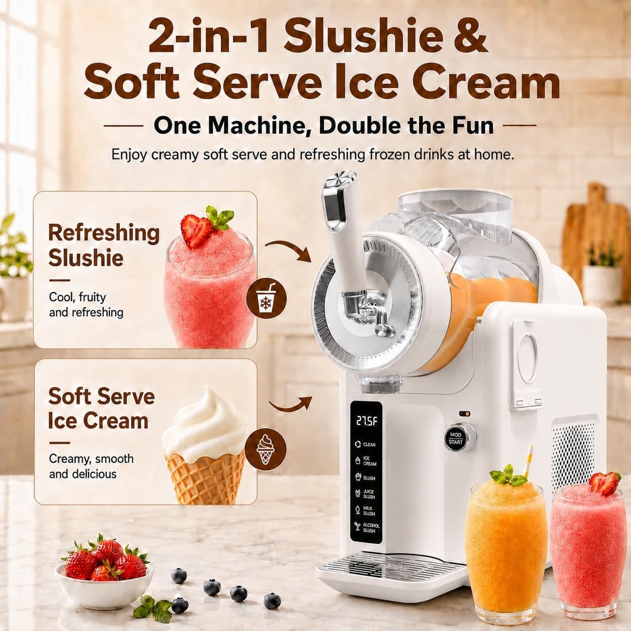5 Presets Slushy Maker, LED Display, Auto Clean