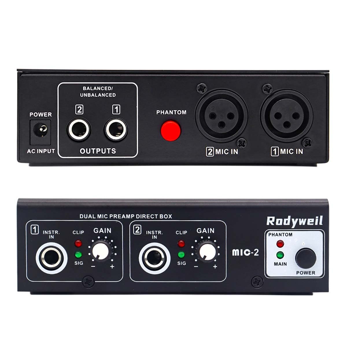 Microphone Preamp Mic Booster 4 Input Max 65db DI Box with 48V Phantom Power ...