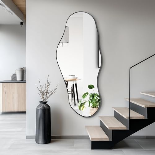 Irregular Mirror, 47"x20.5" Asymmetrical Mirrors with Metal 47"L x 20.5"W Black