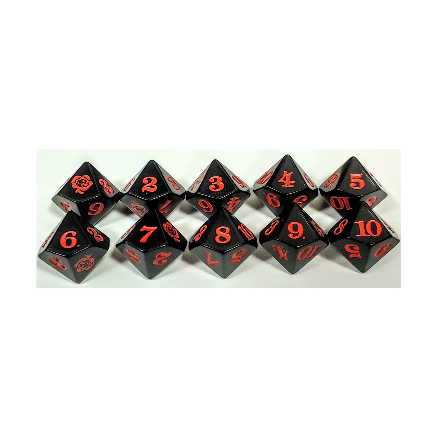 Chessex Opaque Dice Vampire the Masquerade - d10 (Black w/Red) (10) EX