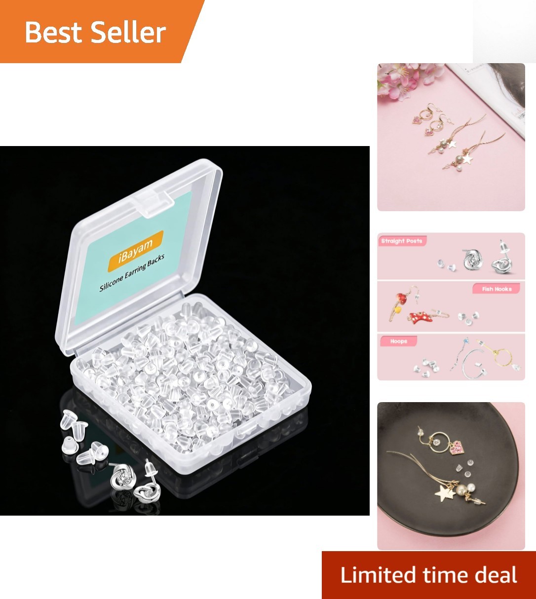 Clear Silicone Earring Backs (4mm) - 300 Count Durable Back Pads for Secure Fit