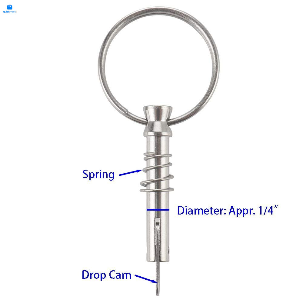 2 Pcs Quick Release Pin 1/4" Diameter w/ Drop Cam & Spring, Overall Sliver