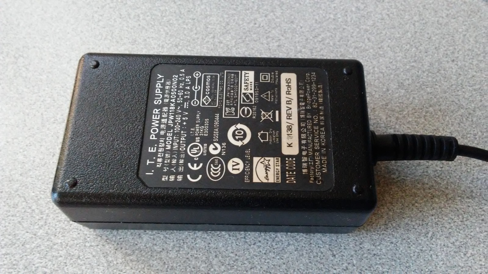 Honeywell LXE MX8302PWRSPLY 5V Power Supply for MX8 HHT & Desktop Cradle