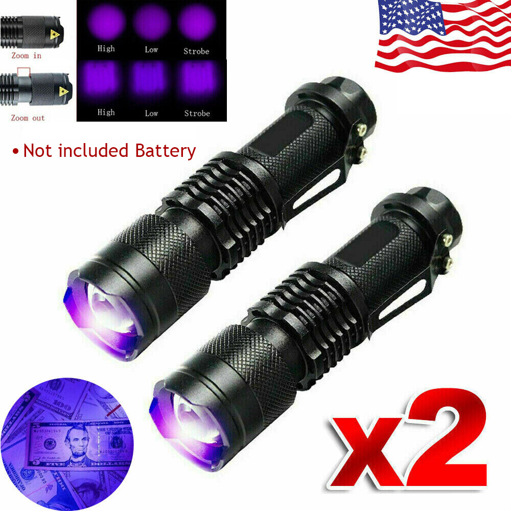 UV Flashlight Set: 395nm Black Light & Zoom LED, 2-Pack - Compact & Powerful