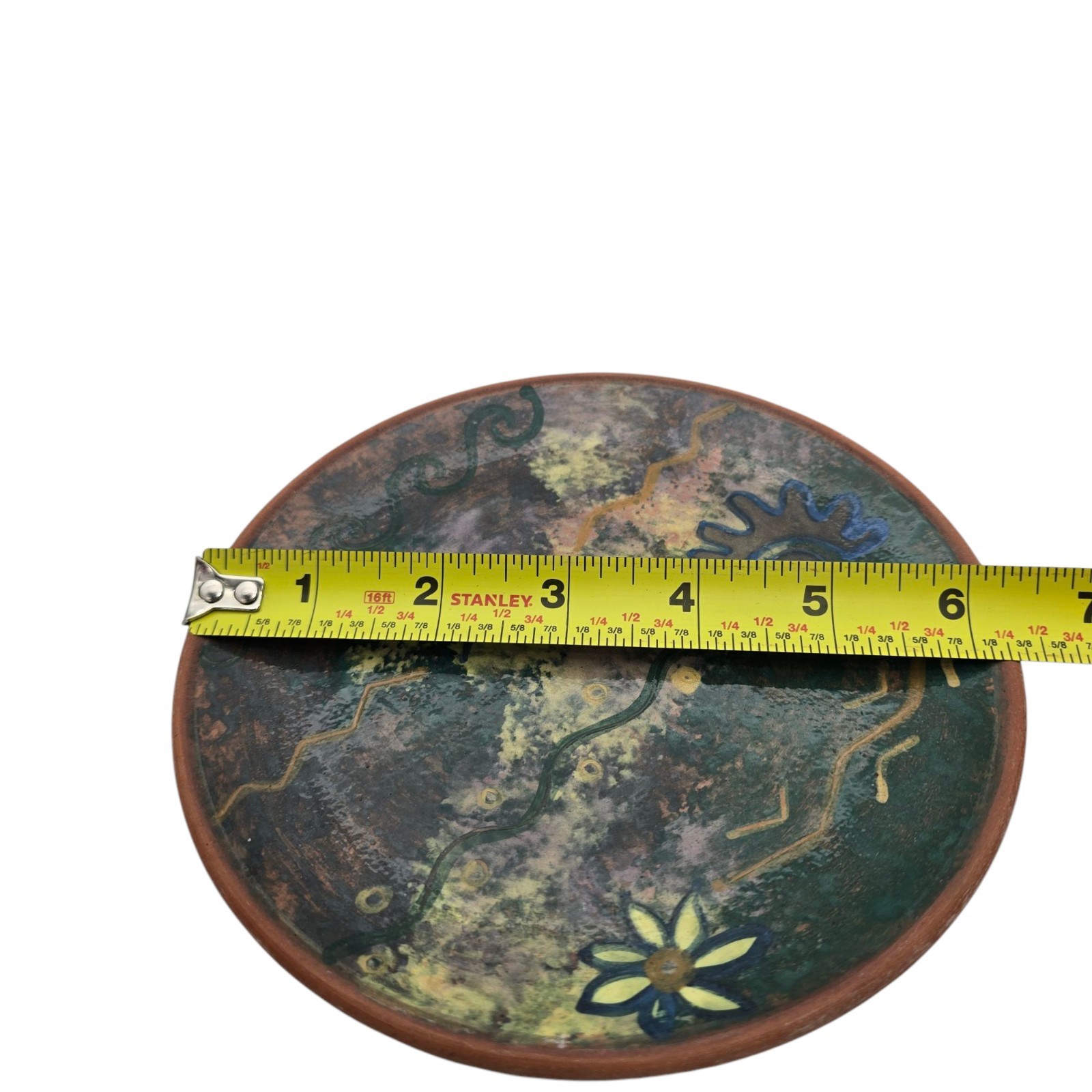 Peruvian Clay Art Pottery Plate Seminario Urubamba Cusco Peru Hieroglyphics