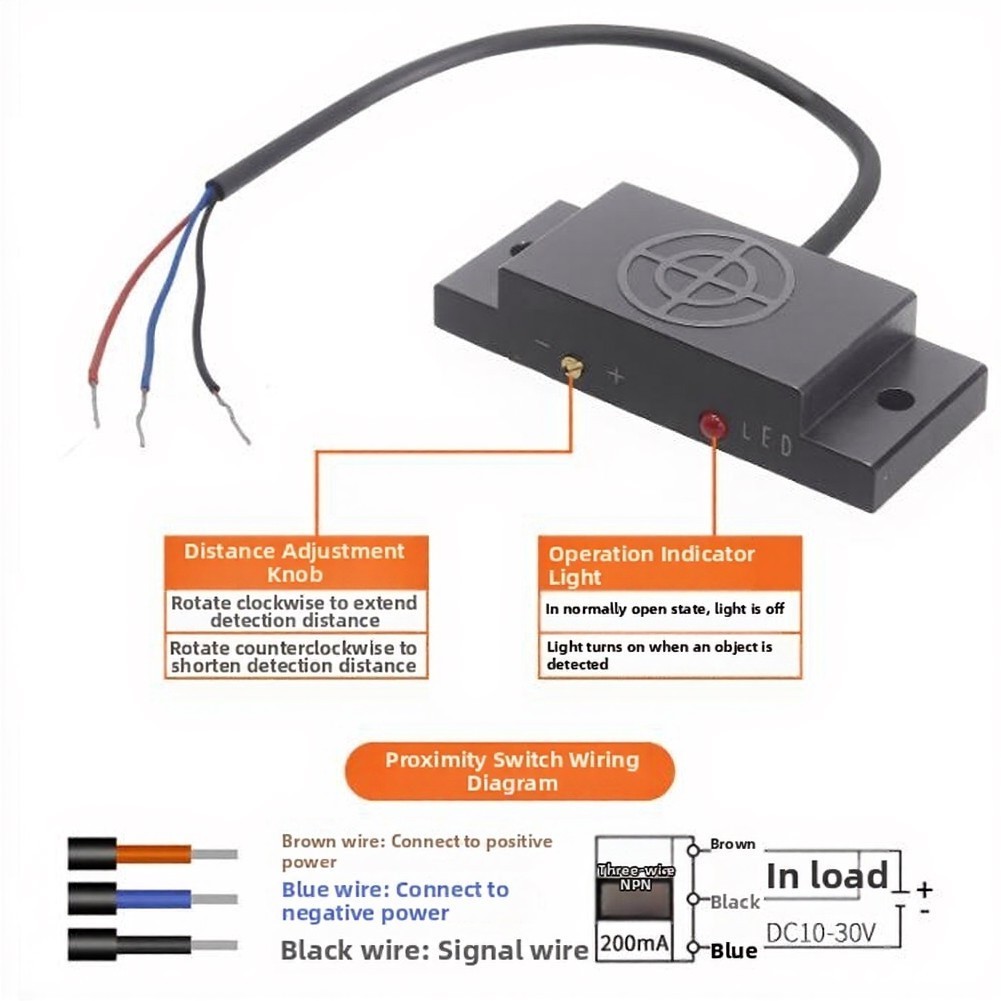 Adjustable NPN Capacitive Sensor for Non-Metallic Object Detection 0-8mm Range