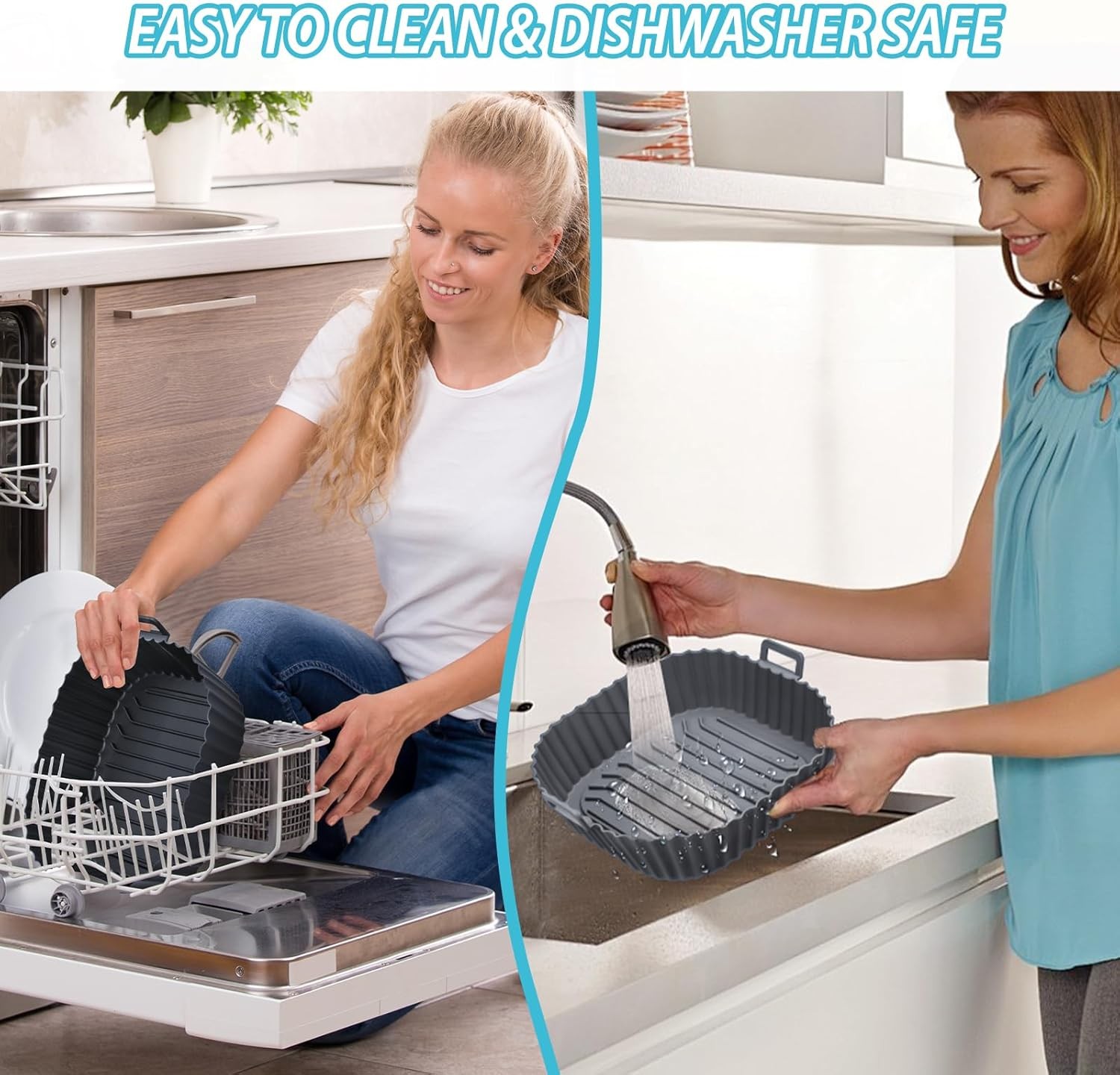 Silicone Air Fryer Liners Reusable 3 PCS, 7.3 inches x 8.4 inches, Blue