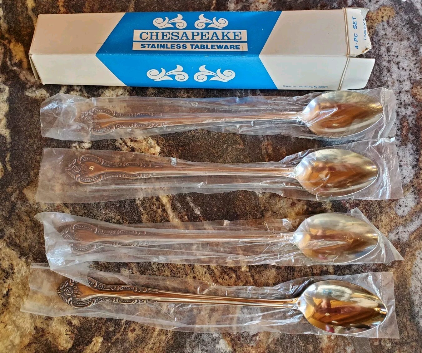 VTG CHESAPEAKE Roses & Dots ICED TEA SPOONS Stainless Steel Japan Set of  4 New