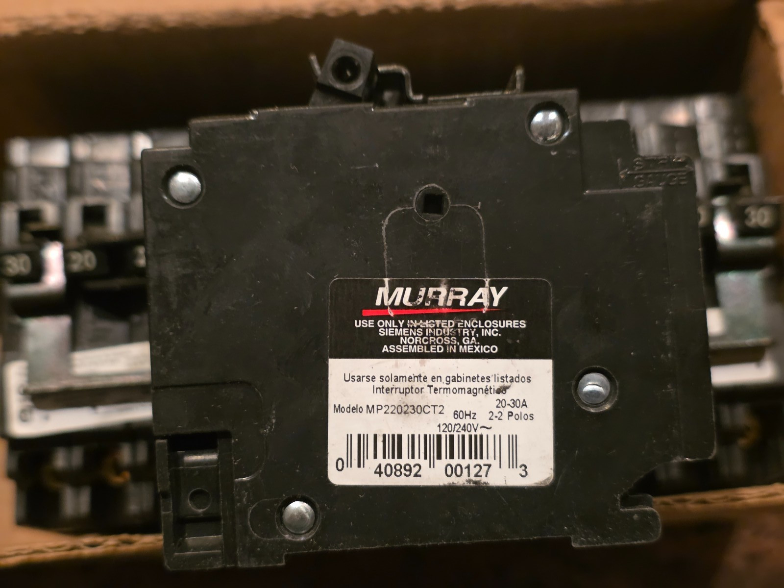 MURRAY MP220230CT2 Two Double Pole 30A Outside Two 20A Inside Circuit Breaker