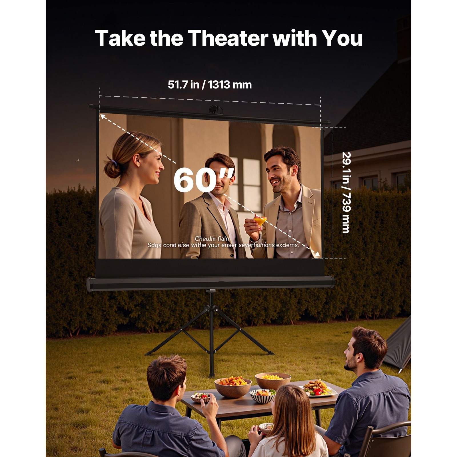 60in 16:9 Portable Projector Screen with Tripod Stand, 160° Viewing Angle