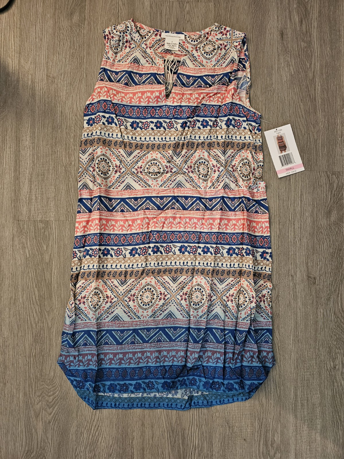 beachlunchlounge Agra Sleeveless Shift Dress, Hi-Lo Hem, Multicolor, Sz: XL