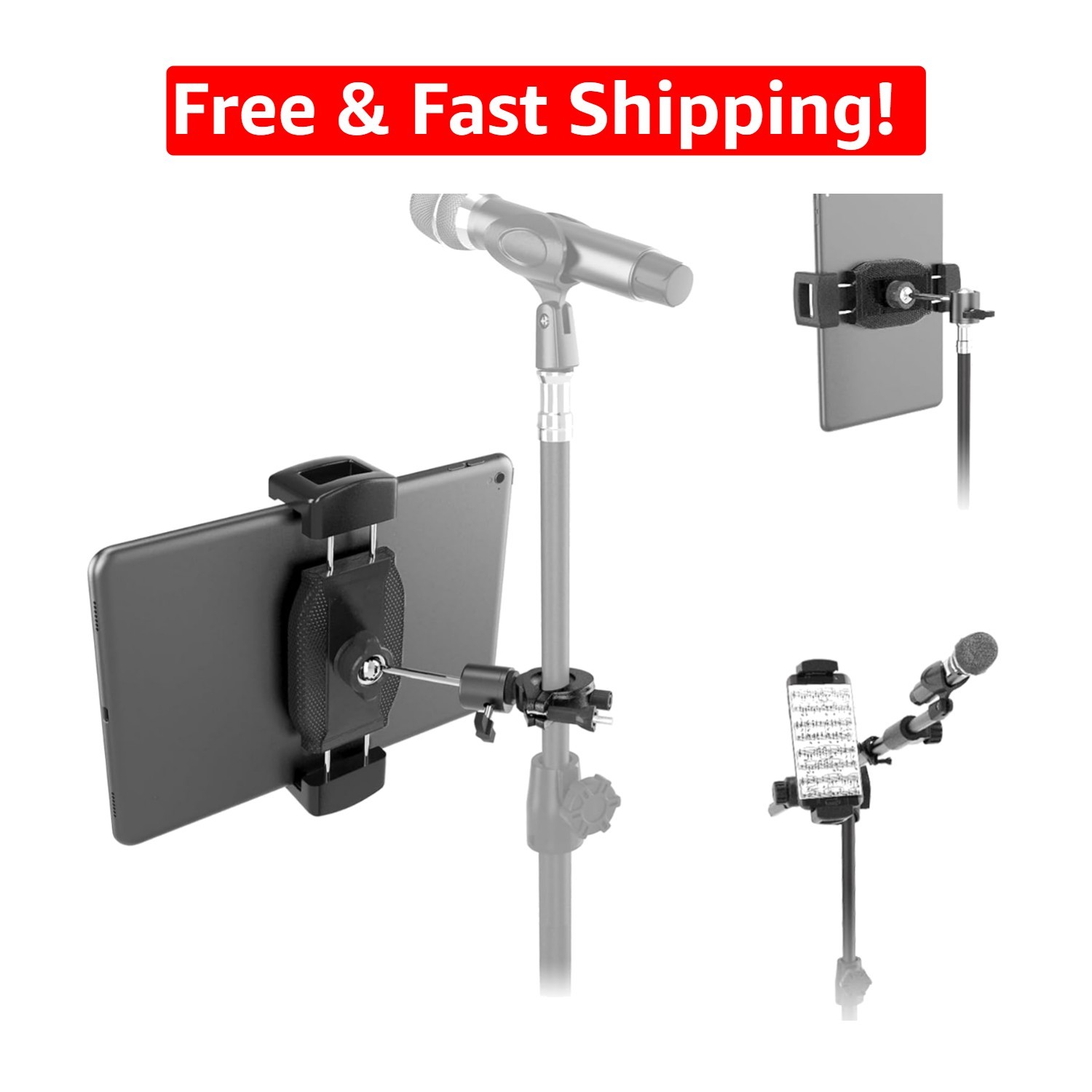 Adjustable Tablet and Phone Holder for Mic Stand - Perfect for Performers
