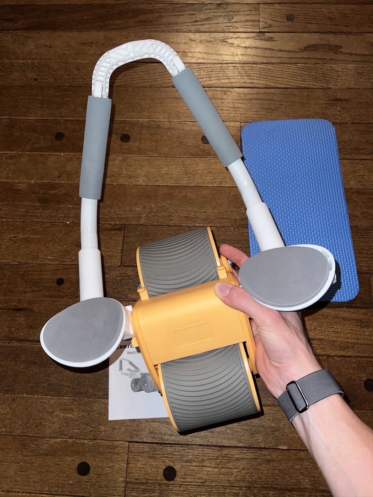 Ab Roller w Timer Double Wheel White Arm Support Foam Handles Ab Exercise Roller