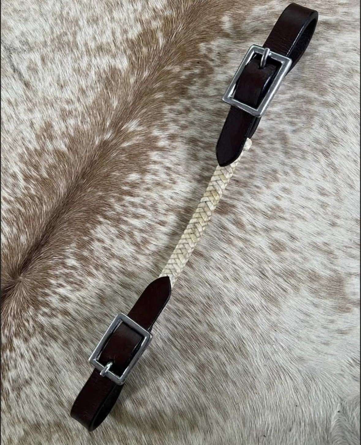 Western Brown Leather Rolled Rawhide Curb Strap for Horse Bridles Tack FREE SHIP