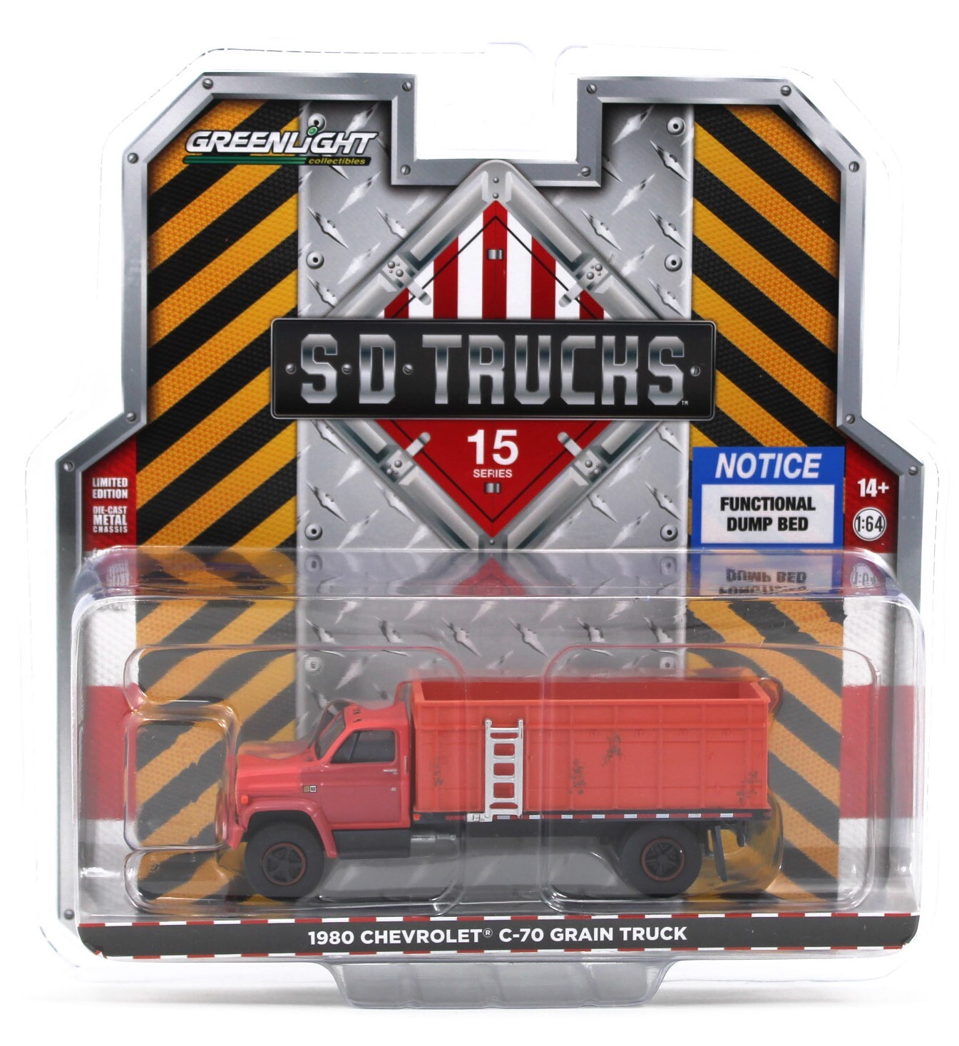 1:64 GreenLight *SD TRUCKS 13* WEAHTERED RED 1980 Chevrolet C70 Grain Truck NIP